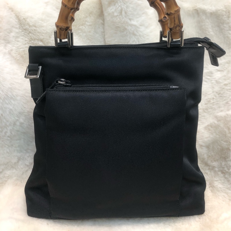 Gucci Bamboo黑色布手提袋 X437-0