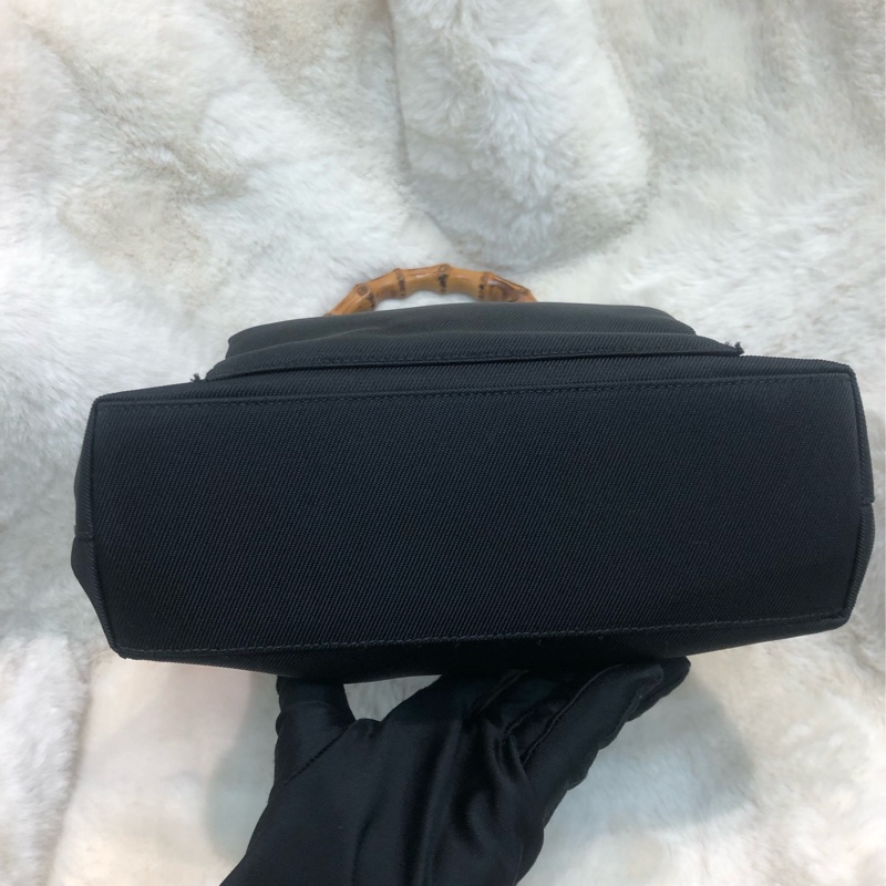 Gucci Bamboo黑色布手提袋 X437-4