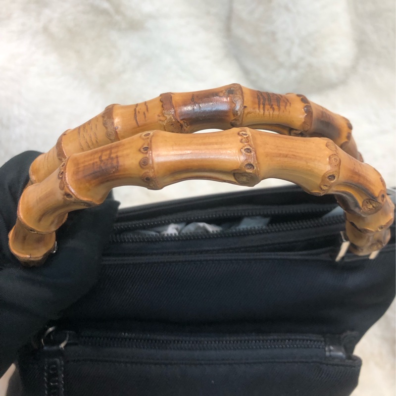 Gucci Bamboo黑色布手提袋 X437-5