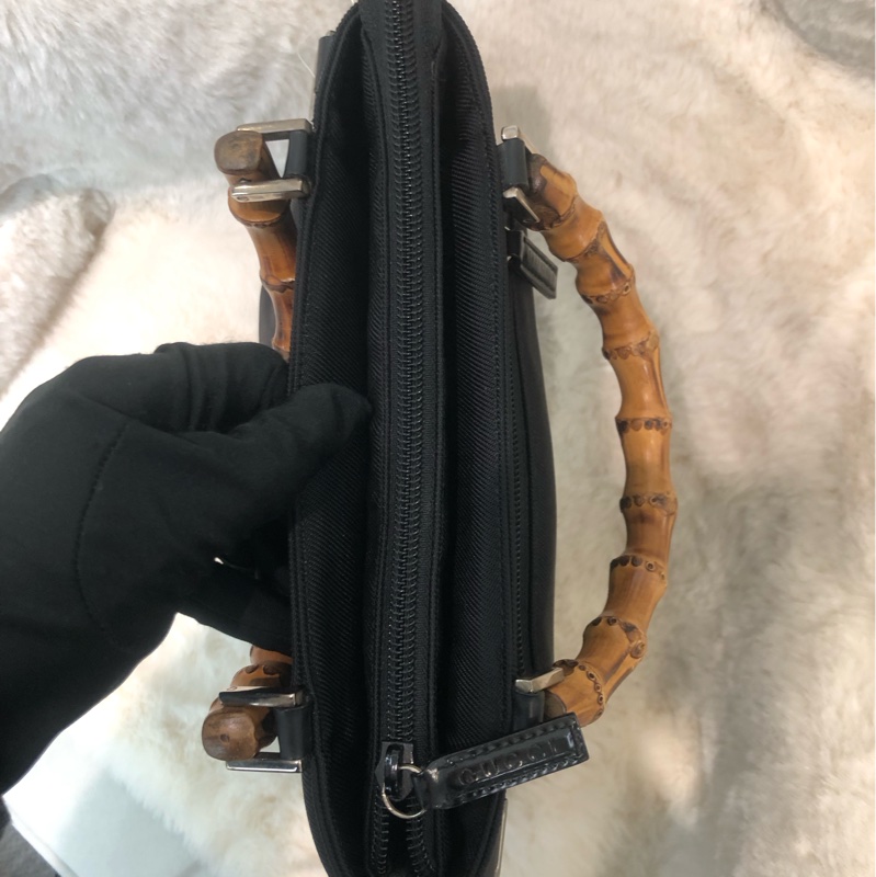 Gucci Bamboo黑色布手提袋 X437-6
