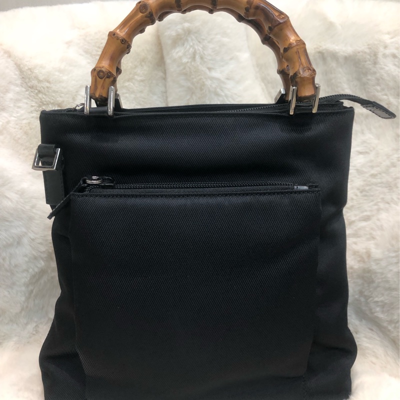 Gucci Bamboo黑色布手提袋 X437-7