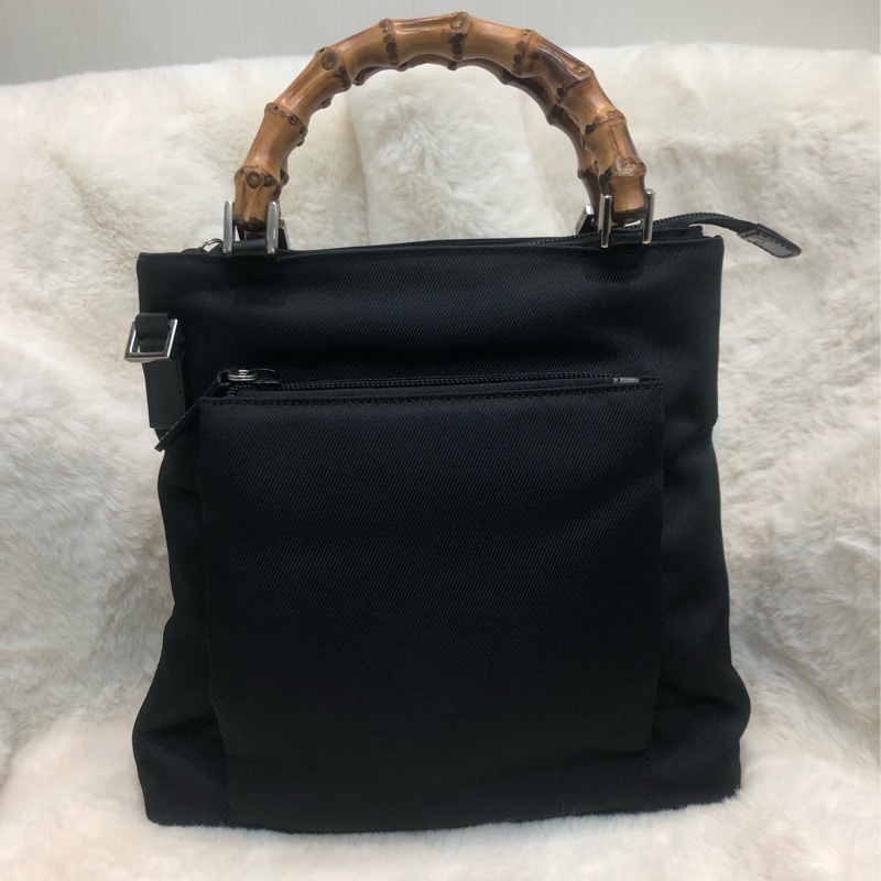 Gucci Bamboo黑色布手提袋 X437-8