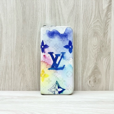 LV原花水彩暈染直式拉鍊長夾m80499