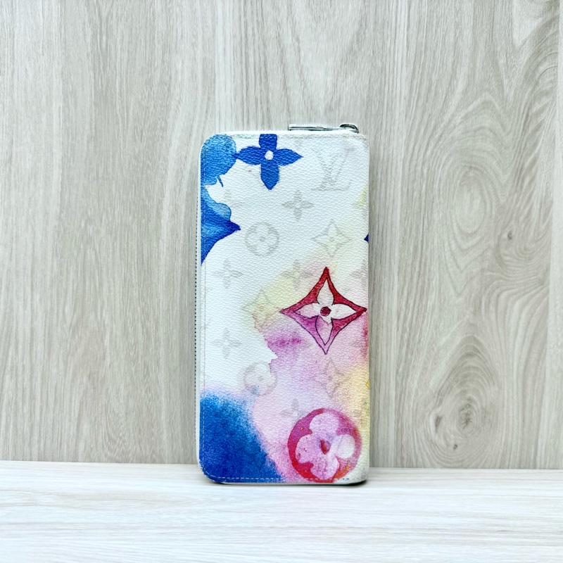LV原花水彩暈染直式拉鍊長夾m80499-1
