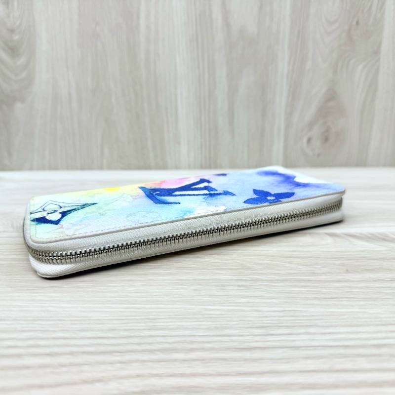 LV原花水彩暈染直式拉鍊長夾m80499-3