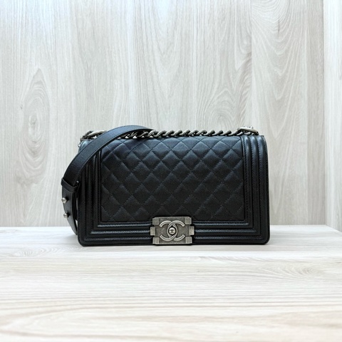 CHANEL黑銀荔枝皮BOY25/A67086