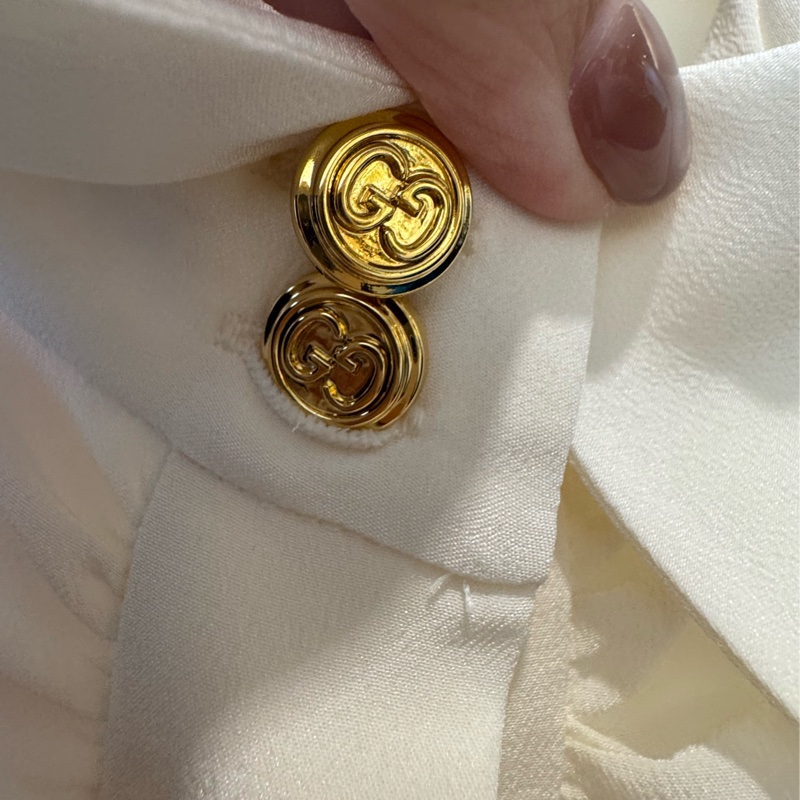 Gucci米白金釦長袖襯衫-2