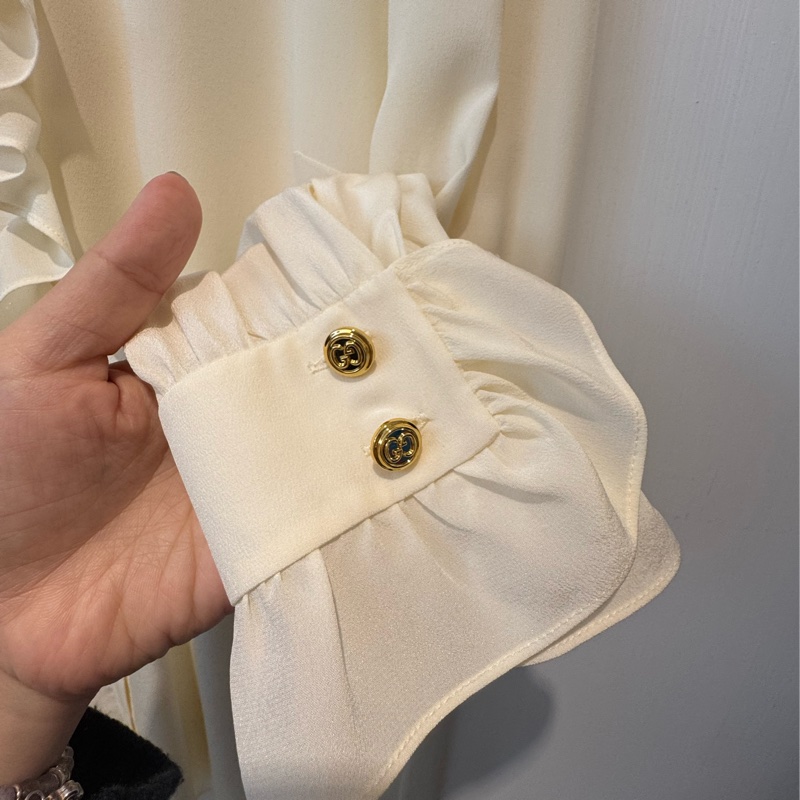 Gucci米白金釦長袖襯衫-7