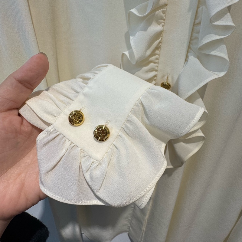 Gucci米白金釦長袖襯衫-9