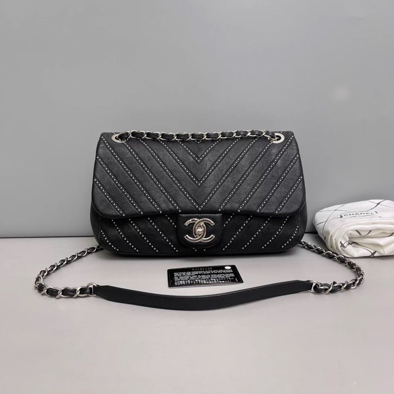 Chanel香奈兒CF黑銀全皮柳丁單肩斜挎包-0