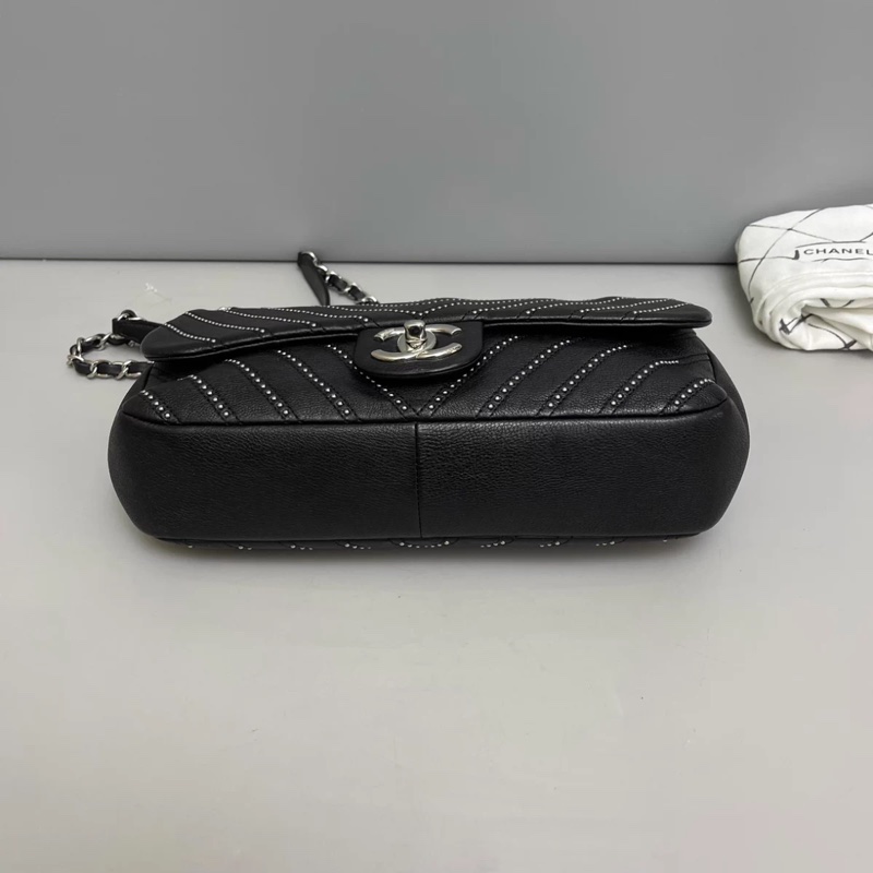 Chanel香奈兒CF黑銀全皮柳丁單肩斜挎包-2