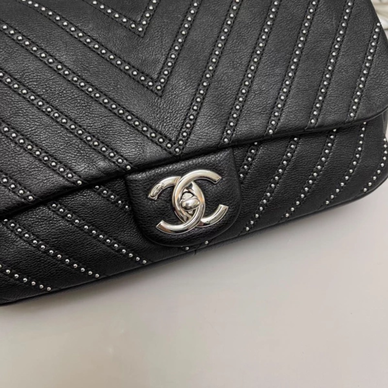 Chanel香奈兒CF黑銀全皮柳丁單肩斜挎包-3