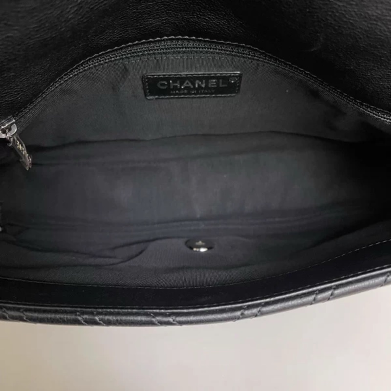 Chanel香奈兒CF黑銀全皮柳丁單肩斜挎包-6