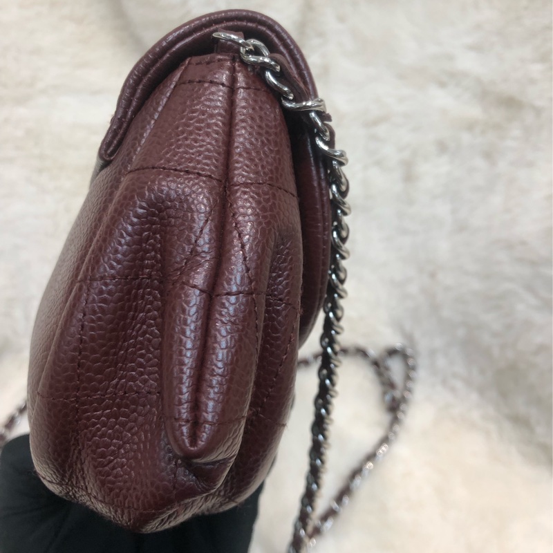Chanel 酒紅色荔枝牛皮斜孭袋 XC018-2