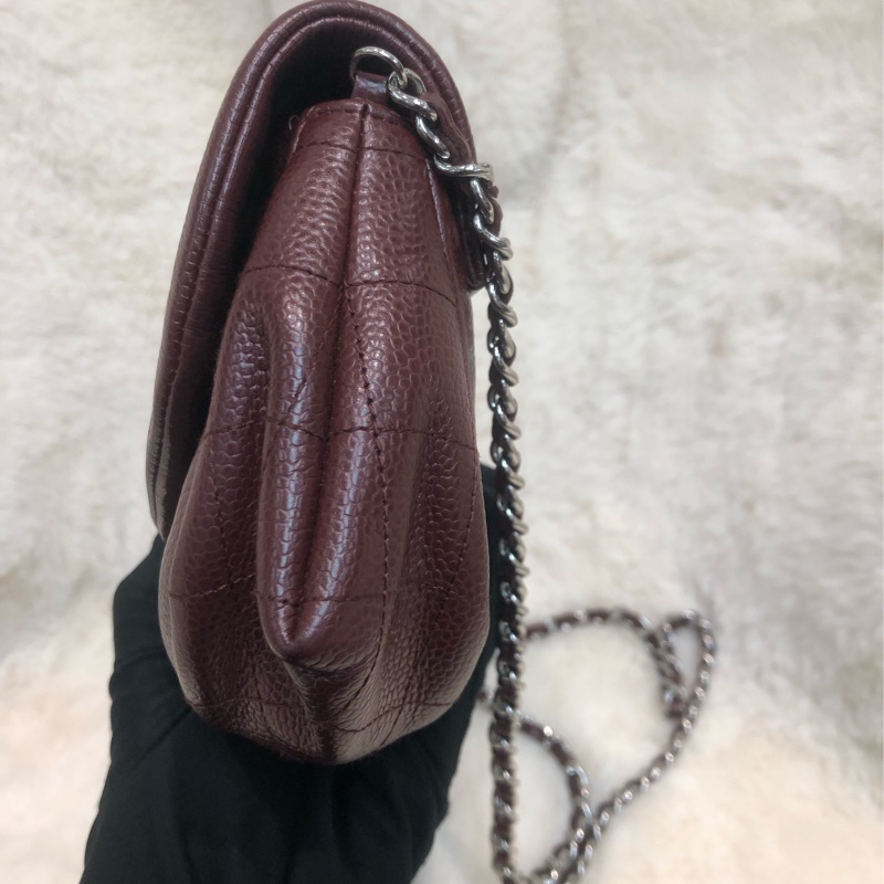 Chanel 酒紅色荔枝牛皮斜孭袋 XC018-3
