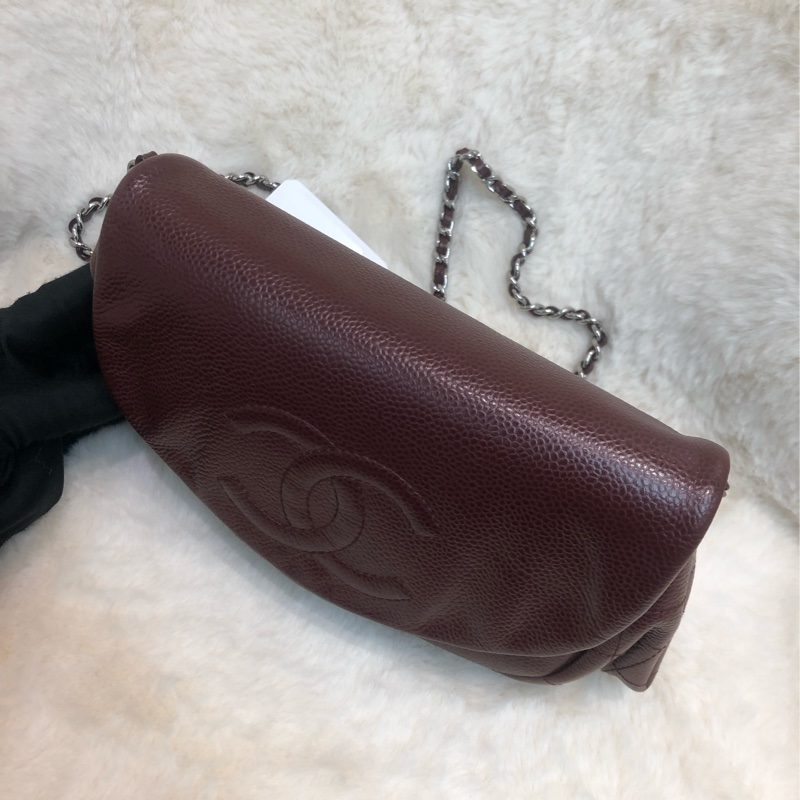 Chanel 酒紅色荔枝牛皮斜孭袋 XC018-5