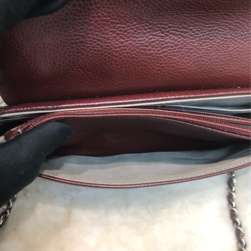 Chanel 酒紅色荔枝牛皮斜孭袋 XC018-9