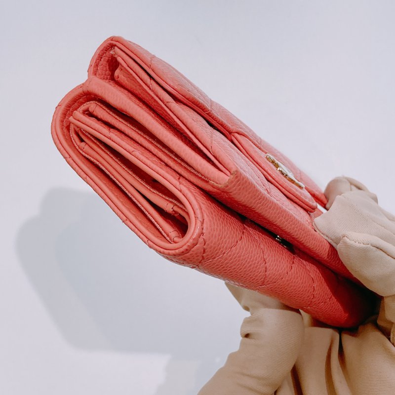 TW4608 Chanel 香奈兒 三摺 短銀包 珊瑚粉Short Wallet Caviar Pink x GHW-4