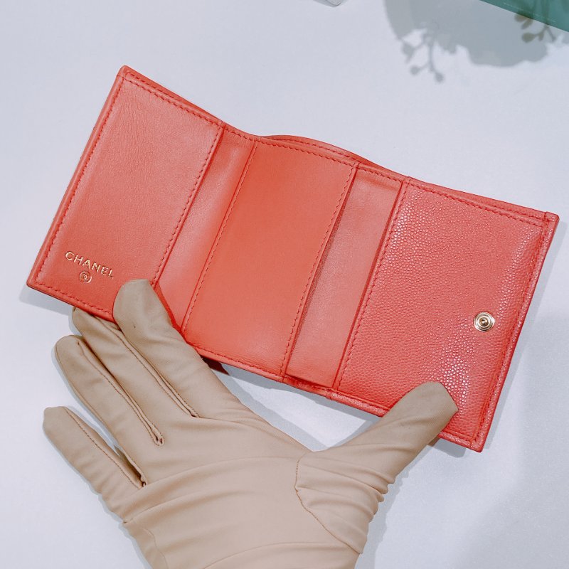 TW4608 Chanel 香奈兒 三摺 短銀包 珊瑚粉Short Wallet Caviar Pink x GHW-6