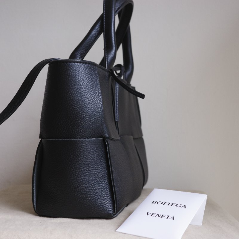 BOTTEGA VENETA Mini Arco 黑荔枝牛皮 tote 編織包 子母包 肩帶可拆-7