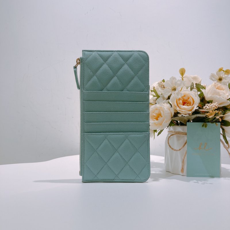 TW4609 Chanel 香奈兒 湖水藍 拉鏈長款卡包 Zipper Phone Pouch Caviar Turquoise x GHW-1