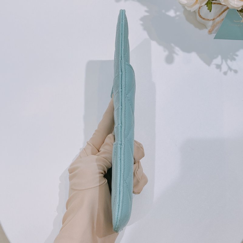TW4609 Chanel 香奈兒 湖水藍 拉鏈長款卡包 Zipper Phone Pouch Caviar Turquoise x GHW-2