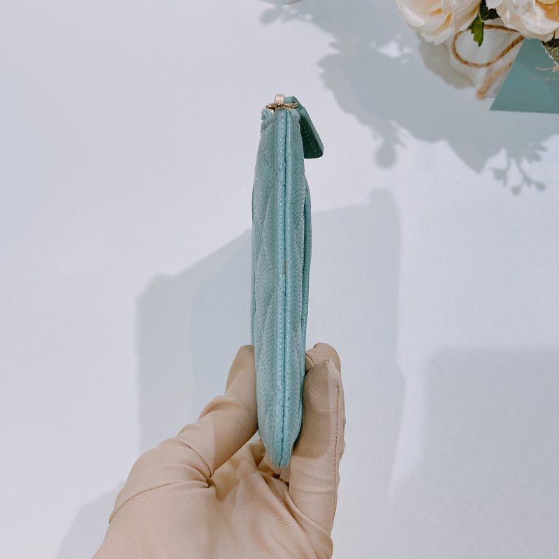 TW4609 Chanel 香奈兒 湖水藍 拉鏈長款卡包 Zipper Phone Pouch Caviar Turquoise x GHW-4