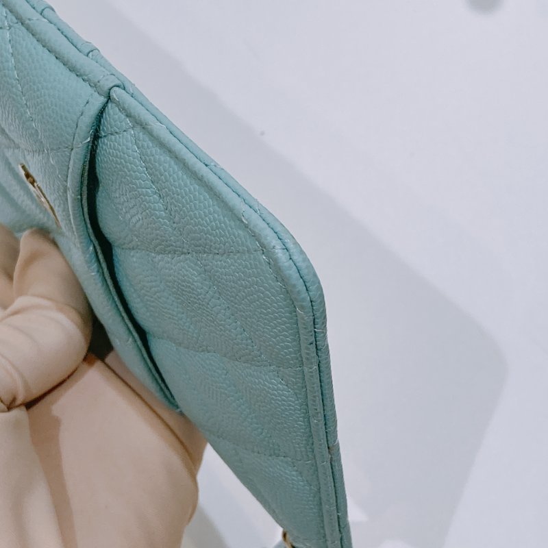 TW4609 Chanel 香奈兒 湖水藍 拉鏈長款卡包 Zipper Phone Pouch Caviar Turquoise x GHW-5