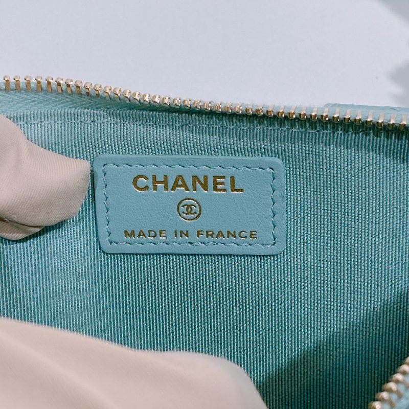 TW4609 Chanel 香奈兒 湖水藍 拉鏈長款卡包 Zipper Phone Pouch Caviar Turquoise x GHW-8
