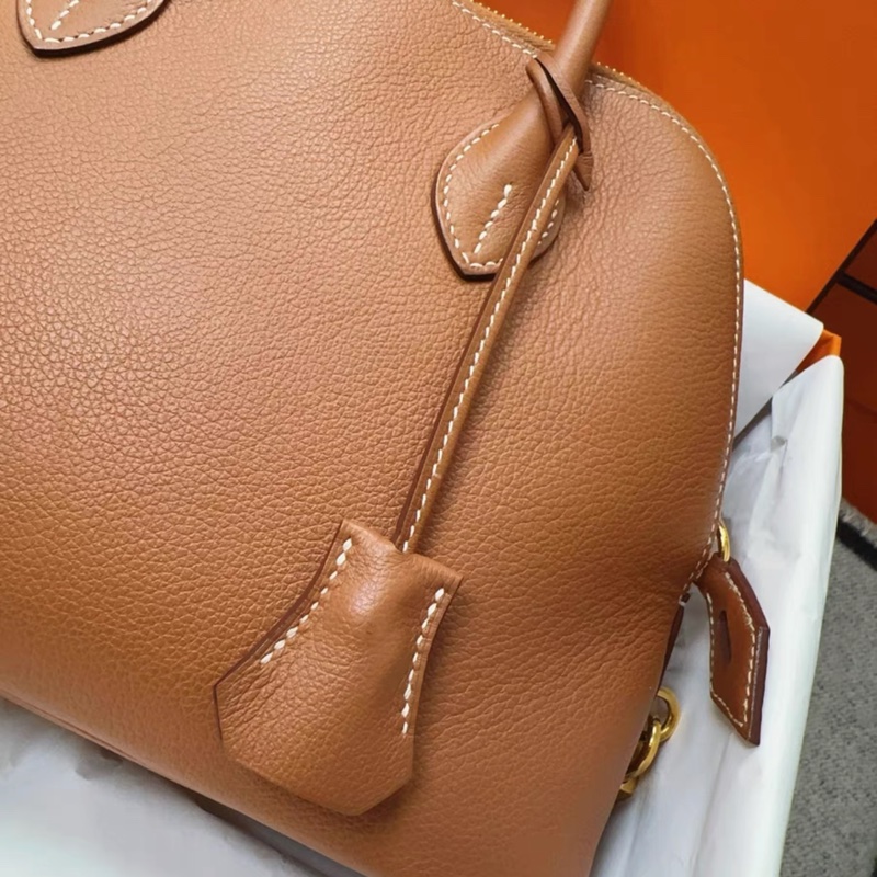 Hermes愛馬仕Bolide25，保齡球25，手提包斜挎包，金棕色，金扣，evercolor皮，內拼海葵紫，2023 B刻-2