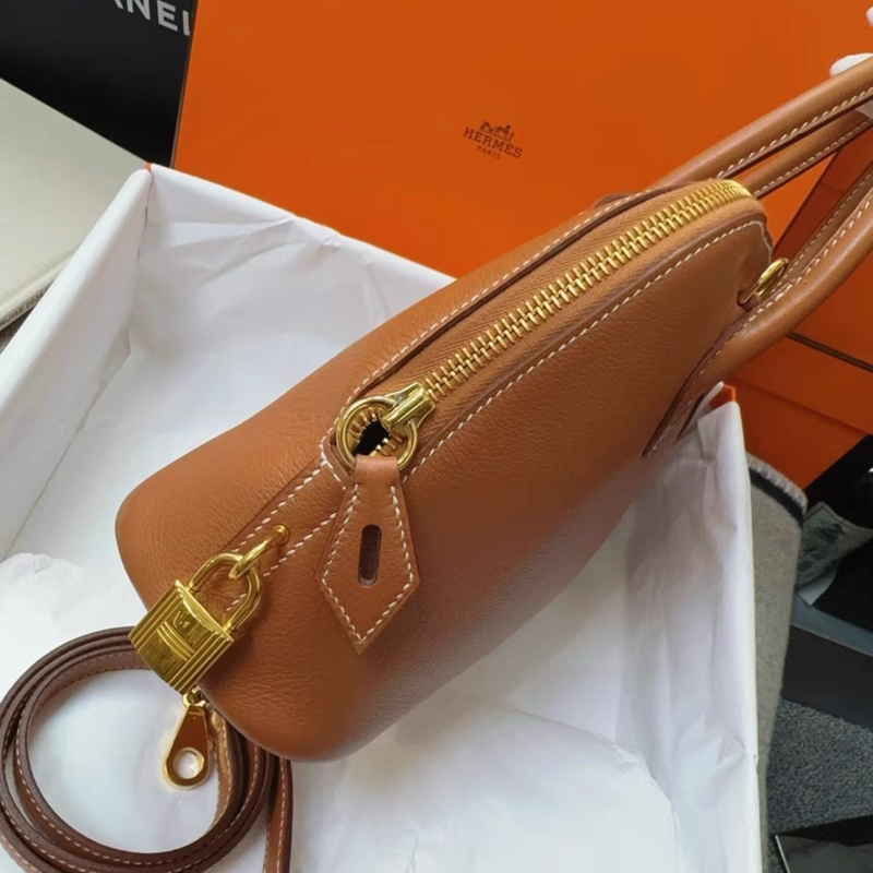 Hermes愛馬仕Bolide25，保齡球25，手提包斜挎包，金棕色，金扣，evercolor皮，內拼海葵紫，2023 B刻-4