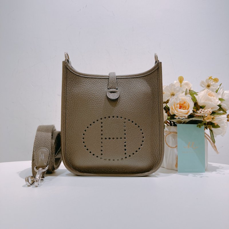 TW4600 Hermes 愛馬仕 迷你 H 伊芙妮 石器灰Mini Evelyne TC 8F Etain x PHW-0