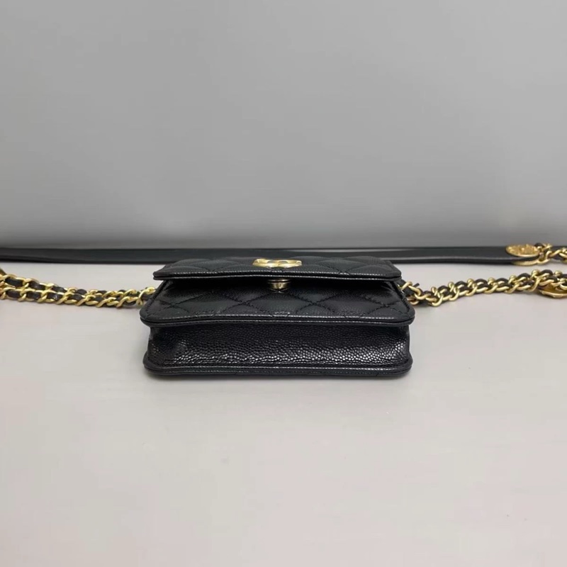 Chanel香奈兒 黑金牛皮荔枝紋迷你金幣wow芯片-1