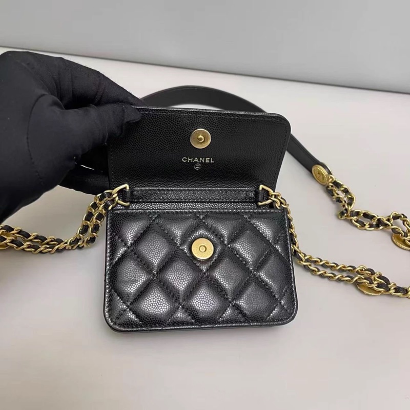 Chanel香奈兒 黑金牛皮荔枝紋迷你金幣wow芯片-4