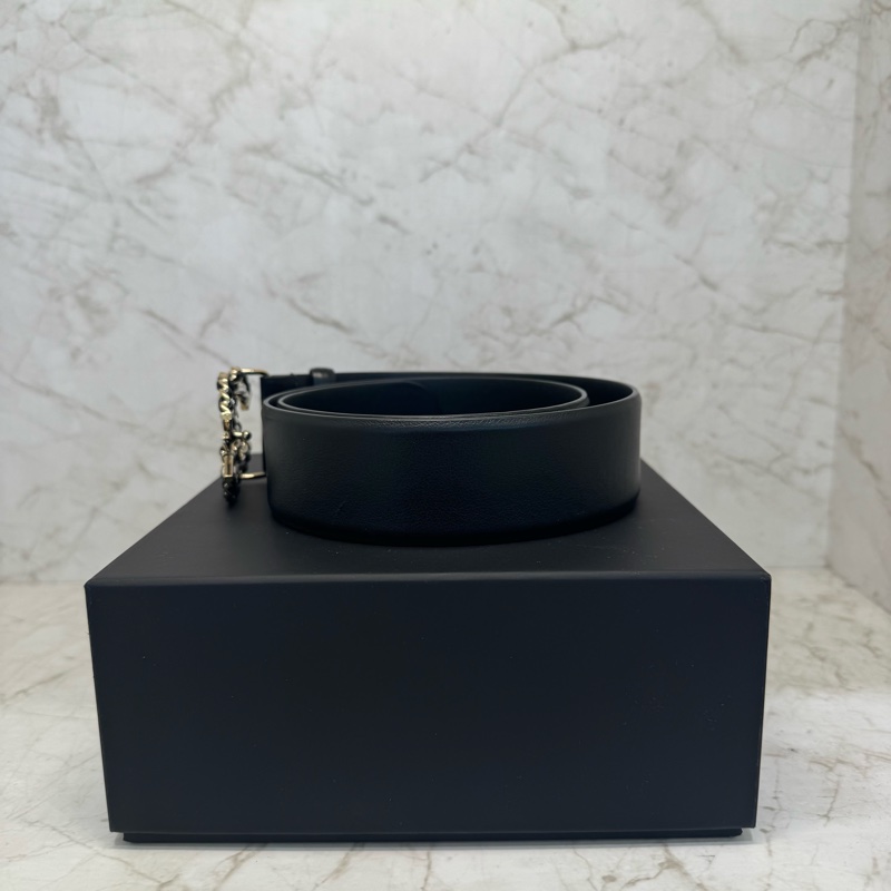 CHANEL黑白皮穿鍊雙C淡金4CM皮帶/75-1