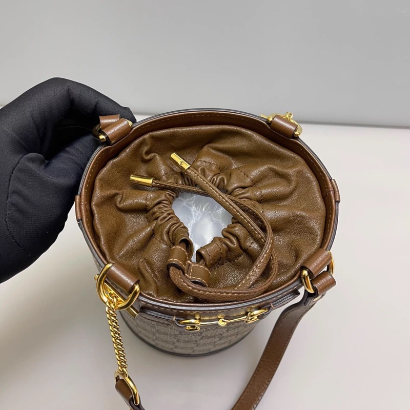 Gucci古馳 馬銜扣1955系列老花焦糖水桶包-5