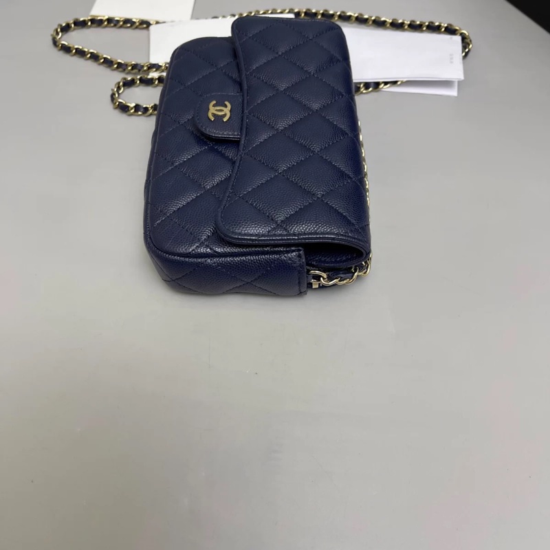 Chanel香奈兒 深藍色金扣牛皮荔枝紋woc鏈條包-3