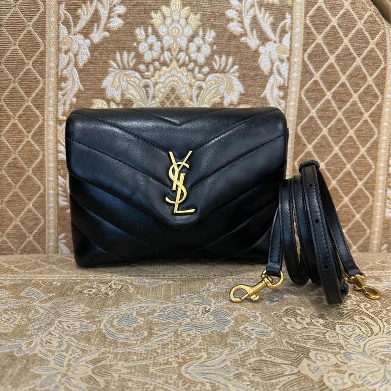 YSL 黑牛皮霧金釦LouLouToy斜背包-0