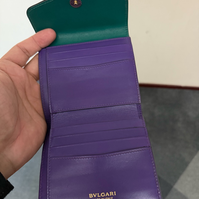 寶格麗 Serpenti 瑪瑙眼蛇頭小牛皮 三折短夾-7