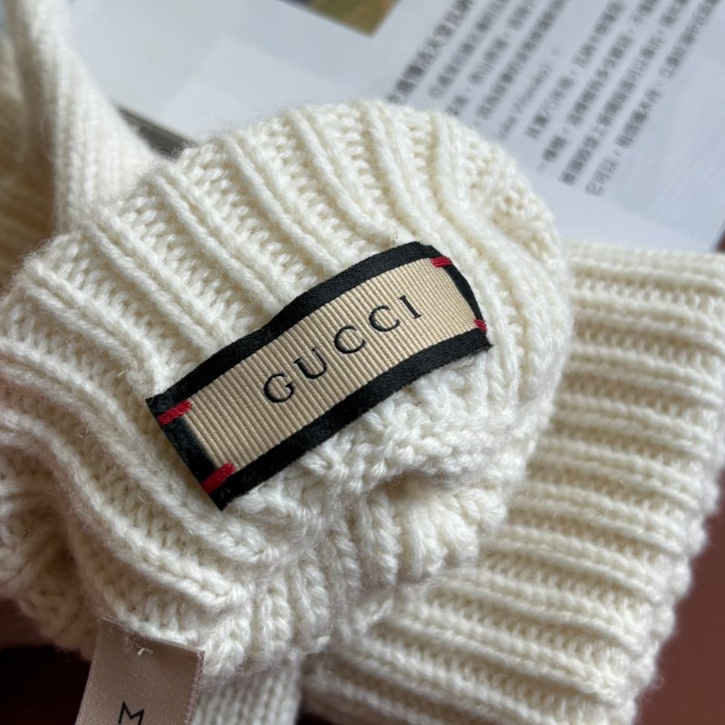 ::GUCCI:: 金屬雙G飾 羊毛山羊絨混紡手套 白色雪地手套-10