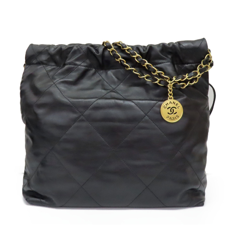 黑色 牛皮 22 鍊帶 肩背包 金釦【CHANEL 香奈兒】 AS3260-1