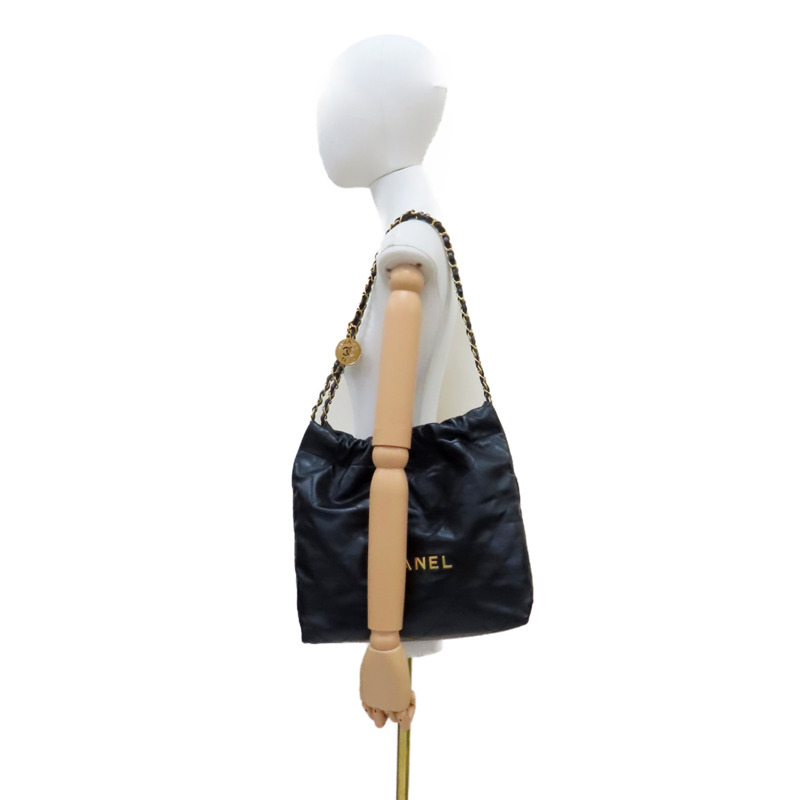 黑色 牛皮 22 鍊帶 肩背包 金釦【CHANEL 香奈兒】 AS3260-11