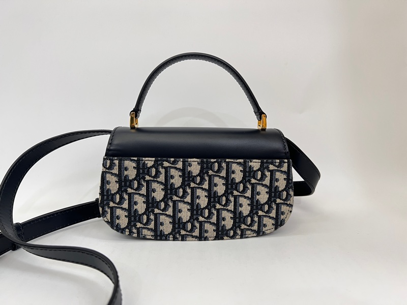 Dior 深藍牛皮藍緹花布MontaigneAvenue手提肩斜背包-1