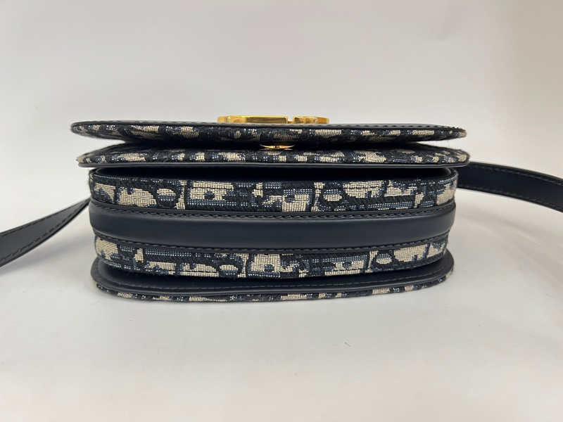 Dior 深藍牛皮藍緹花布MontaigneAvenue手提肩斜背包-2