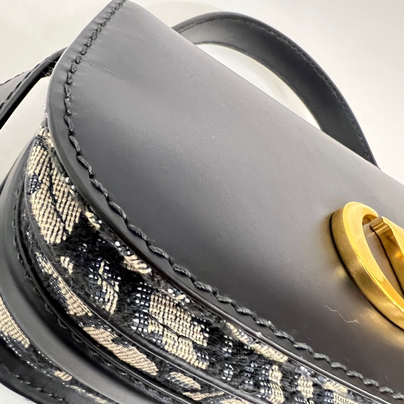 Dior 深藍牛皮藍緹花布MontaigneAvenue手提肩斜背包-4