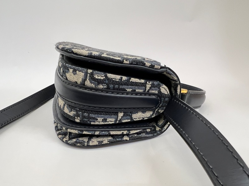 Dior 深藍牛皮藍緹花布MontaigneAvenue手提肩斜背包-7