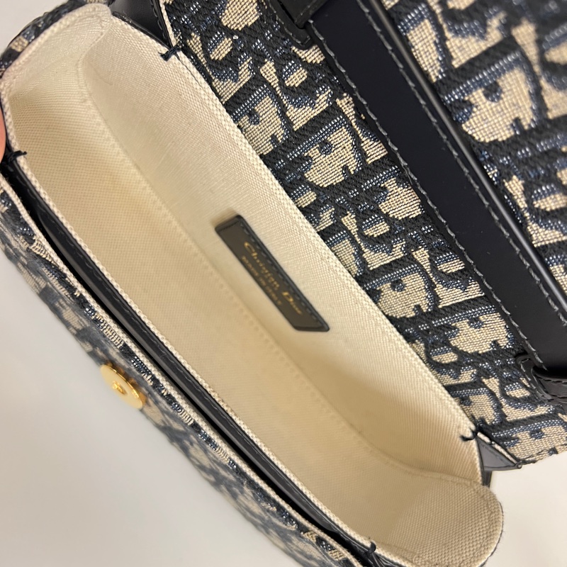 Dior 深藍牛皮藍緹花布MontaigneAvenue手提肩斜背包-10