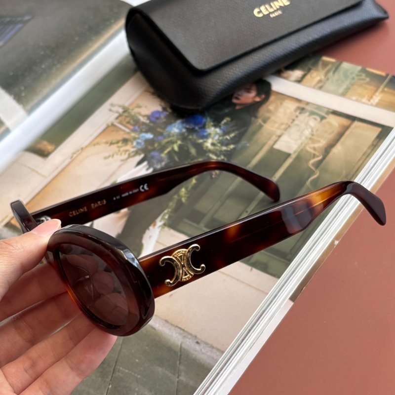 ::CELINE:: Triomphe 01 經典凱旋門 玳瑁色橢圓框墨鏡 太陽眼鏡  Sunglasses-3