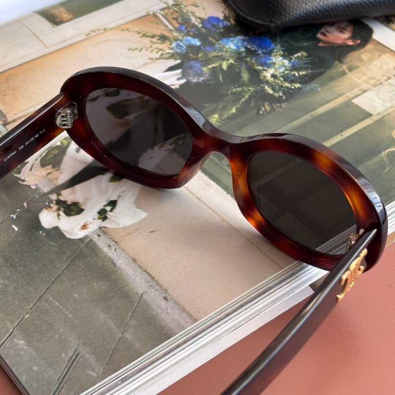 ::CELINE:: Triomphe 01 經典凱旋門 玳瑁色橢圓框墨鏡 太陽眼鏡  Sunglasses-6