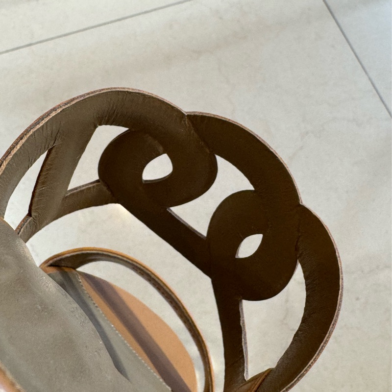 Hermes駝色豬鼻子高跟拖鞋 39.5號-8